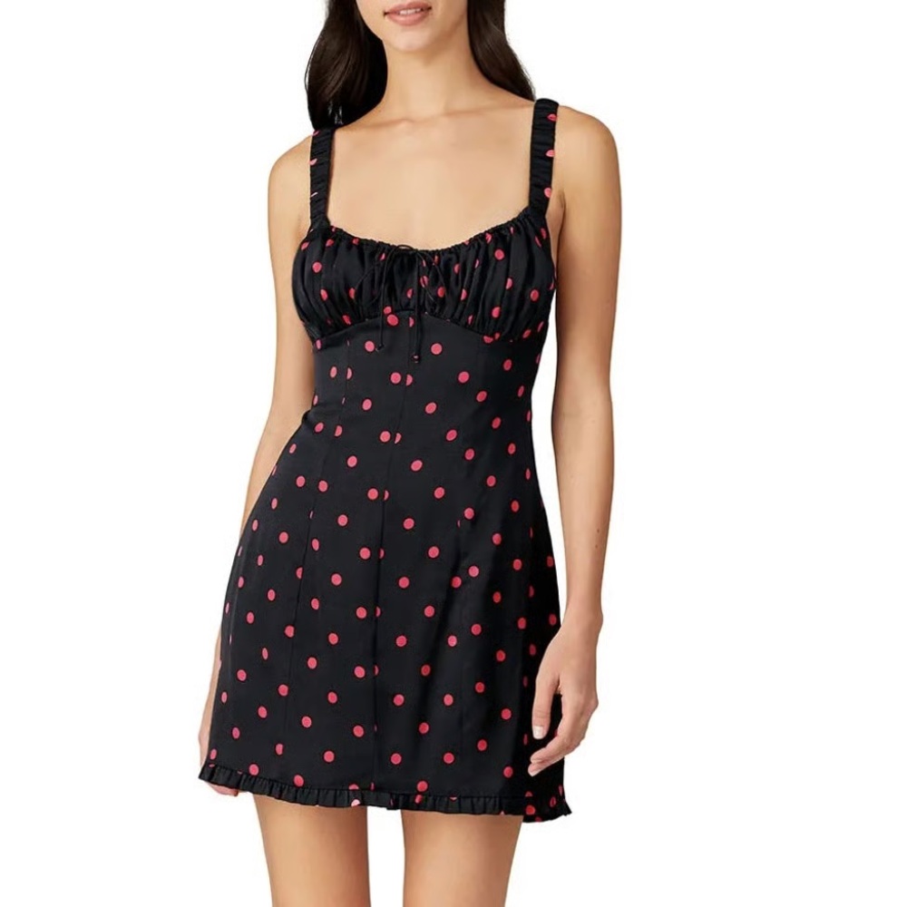 For Love and Lemons Jenny Polka Dot Black peach Red Mini Dress